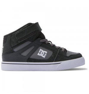 Kids' DC Pure High Elastic Lace High-Top Sneakers Dark Grey Black | UK 35978GWDF