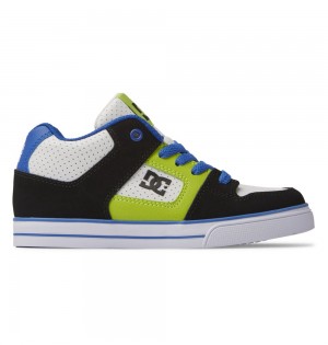 Kids' DC Pure MID Mid-Top Sneakers Black Blue Green | UK 16305DLWB