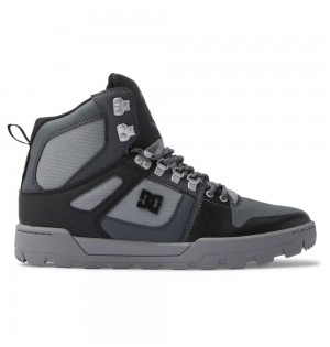 Men's DC Pure High-Top Water-Resistant Snowboard Boots Grey Black | UK 64952IRJE