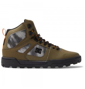 Men's DC Pure High-Top Water-Resistant Winter Boots Olive Black | UK 85794JPSC