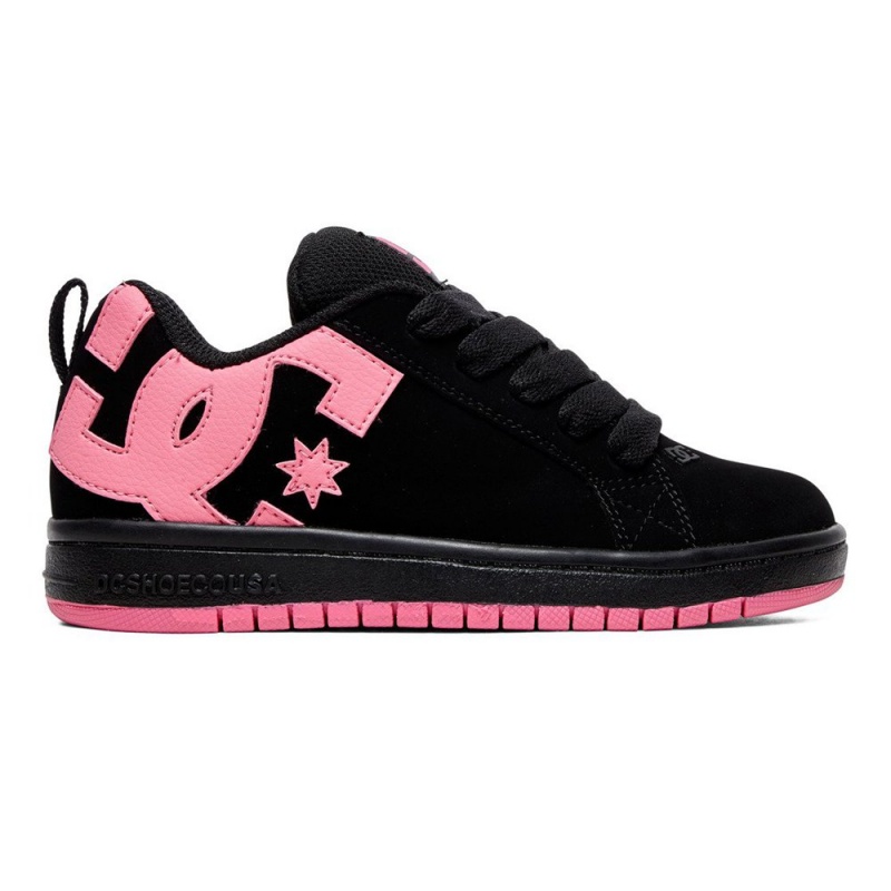 Kids\' DC Court Graffik Sneakers Black Pink | UK 74930CMUD