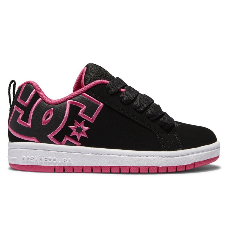 Kids\' DC Court Graffik Sneakers Black Pink | UK 65283RJGY