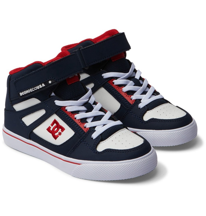 Kids' DC Pure High Elastic Lace High-Top Sneakers Navy Red | UK 24316EDCP