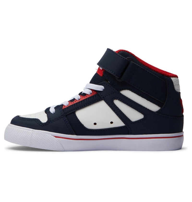 Kids' DC Pure High Elastic Lace High-Top Sneakers Navy Red | UK 24316EDCP