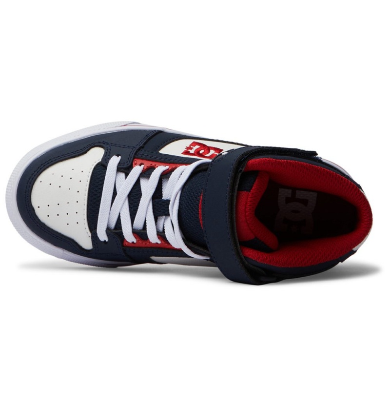 Kids' DC Pure High Elastic Lace High-Top Sneakers Navy Red | UK 24316EDCP