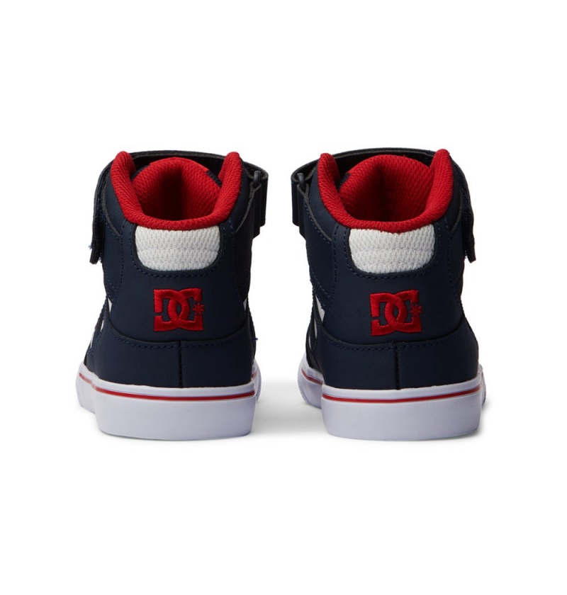 Kids' DC Pure High Elastic Lace High-Top Sneakers Navy Red | UK 24316EDCP