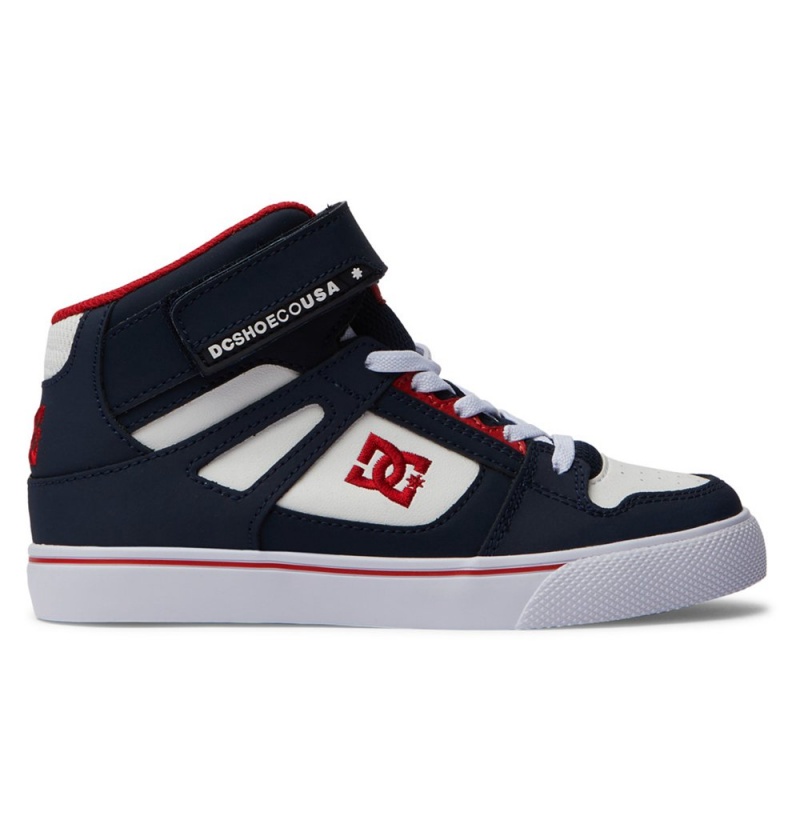 Kids\' DC Pure High Elastic Lace High-Top Sneakers Navy Red | UK 24316EDCP