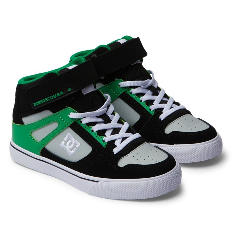 Kids' DC Pure High Elastic Lace High-Top Sneakers Black Green | UK 04536VTQY