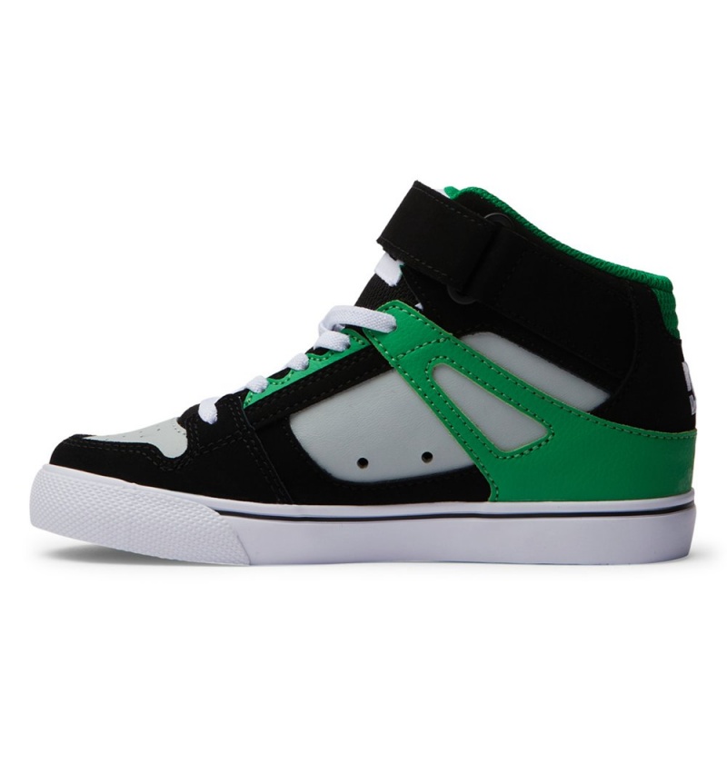 Kids' DC Pure High Elastic Lace High-Top Sneakers Black Green | UK 04536VTQY