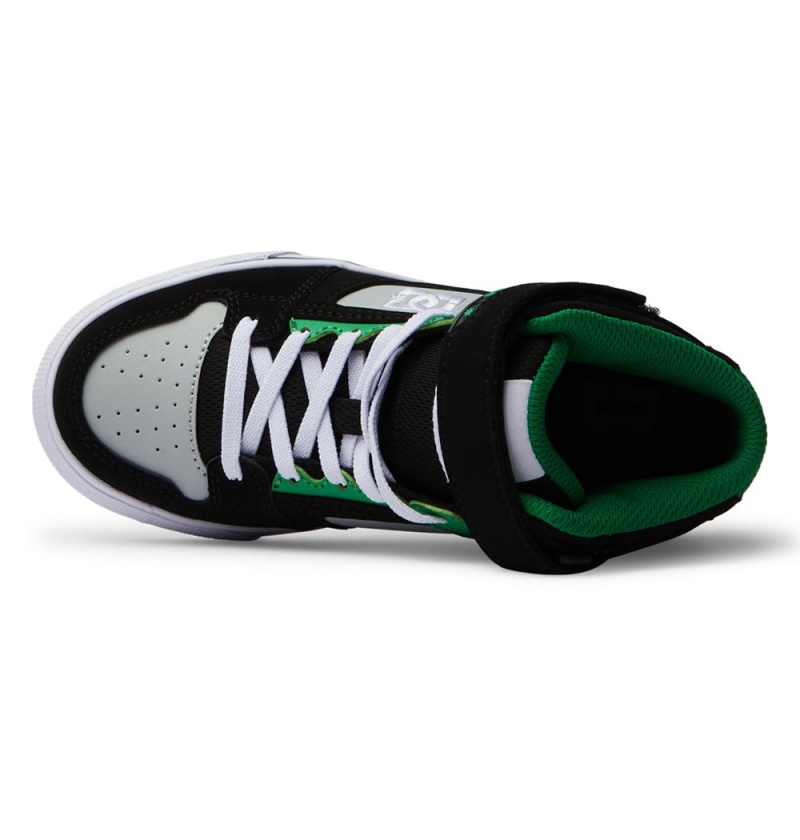 Kids' DC Pure High Elastic Lace High-Top Sneakers Black Green | UK 04536VTQY