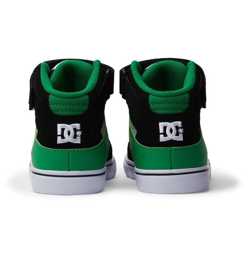 Kids' DC Pure High Elastic Lace High-Top Sneakers Black Green | UK 04536VTQY