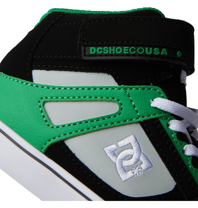 Kids' DC Pure High Elastic Lace High-Top Sneakers Black Green | UK 04536VTQY