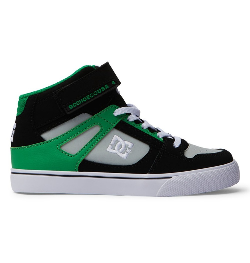 Kids\' DC Pure High Elastic Lace High-Top Sneakers Black Green | UK 04536VTQY