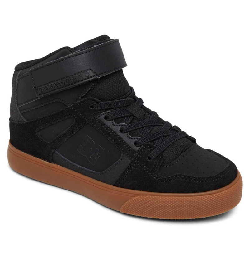 Kids' DC Pure High Elastic Lace High-Top Sneakers Black | UK 64795KRFN