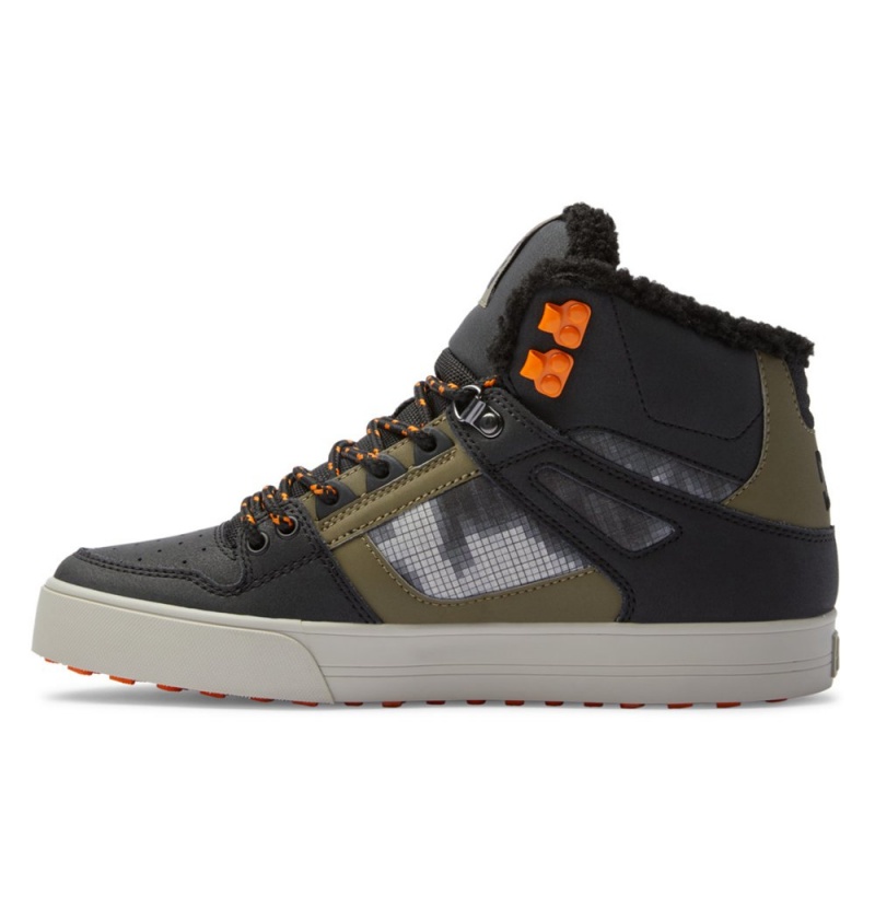 Men's DC Pure High-Top Winter Shoes Black Olive | UK 20369CFUQ