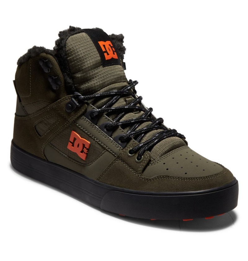 Men's DC Pure High-Top Winter Shoes Olive Orange | UK 72561WXZU