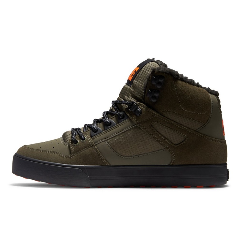 Men's DC Pure High-Top Winter Shoes Olive Orange | UK 72561WXZU