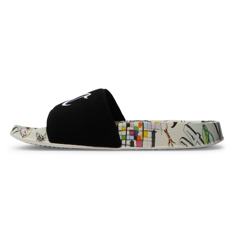 Men's DC Special Edition Slides White Black | UK 85360FJHM