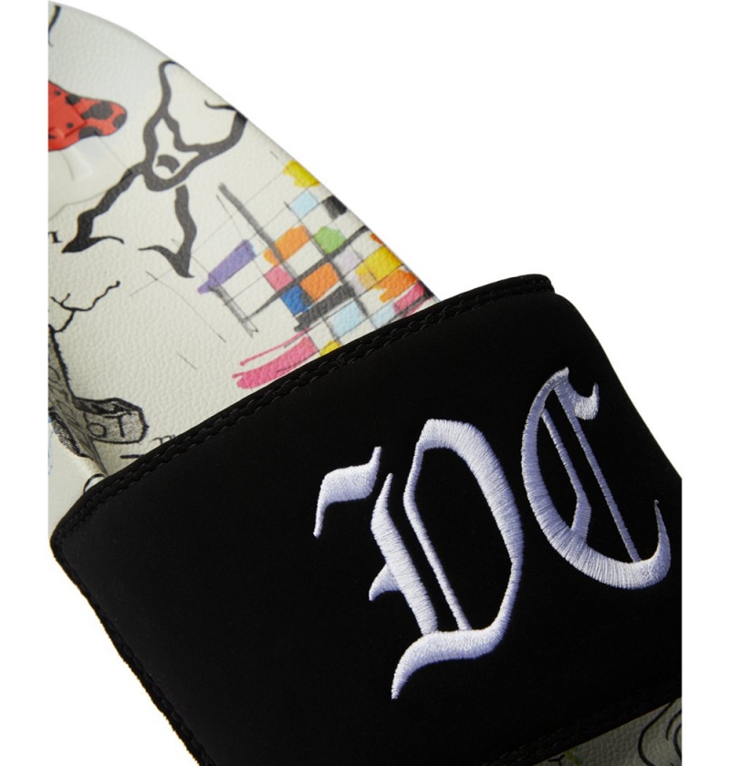 Men's DC Special Edition Slides White Black | UK 85360FJHM