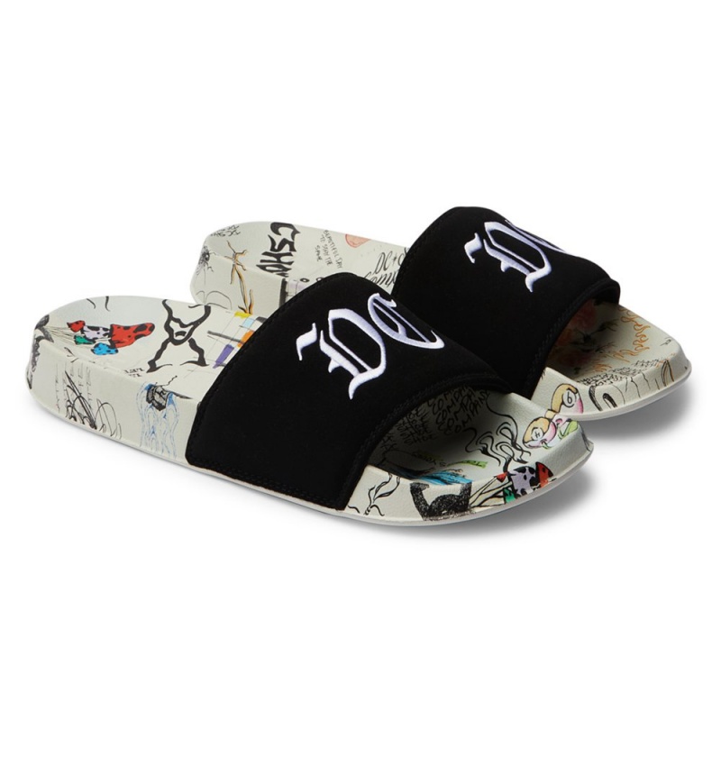 Men\'s DC Special Edition Slides White Black | UK 85360FJHM